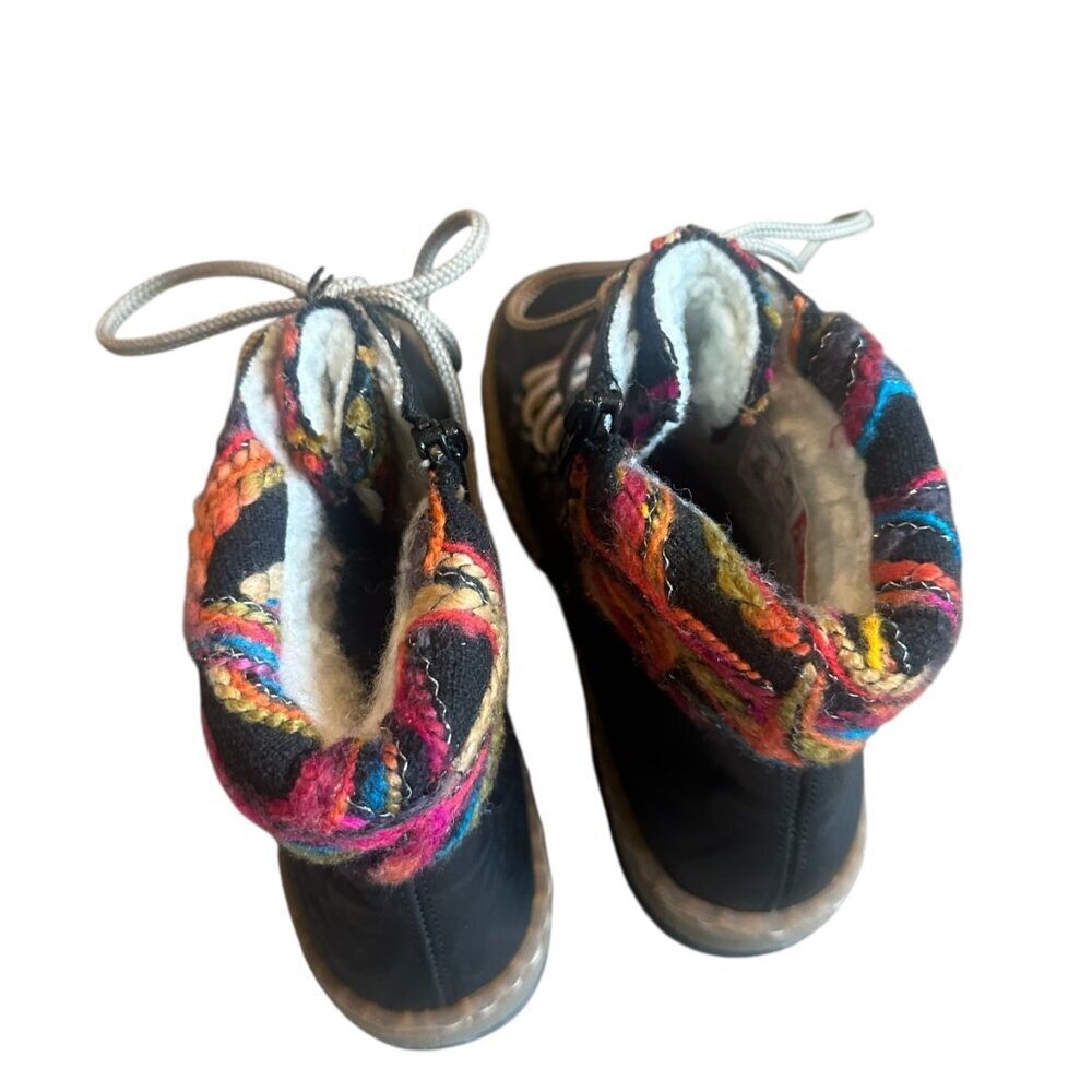 Rieker Black Leather Lace-Up Ankle Boots with Colorful Knit Cuff - Picture 6 of 12